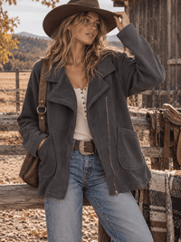 WOMEN'S LONG SLEEVE ZIPPER CLOSURE FRONT POCKETS JACKET