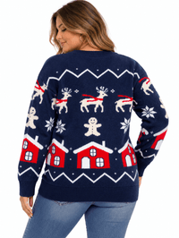 ****PLUS SIZE LONG SLEEVE HOLIDAY PRINT PULLOVER SWEATER