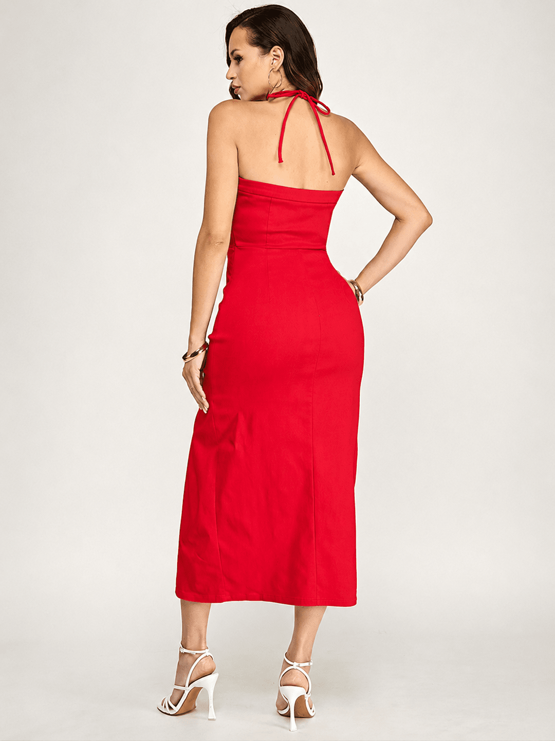 WOMEN'S SLEEVELESS HALTER NECK SIDE SLIT MAXI DRESS