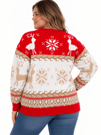PLUS SIZE LONG SLEEVE HOLIDAY PRINT PULLOVER SWEATER