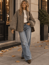 WOMEN'S LONG SLEEVE BUTTON CLOSURE FRONT POCKETS PUFFER JACKET