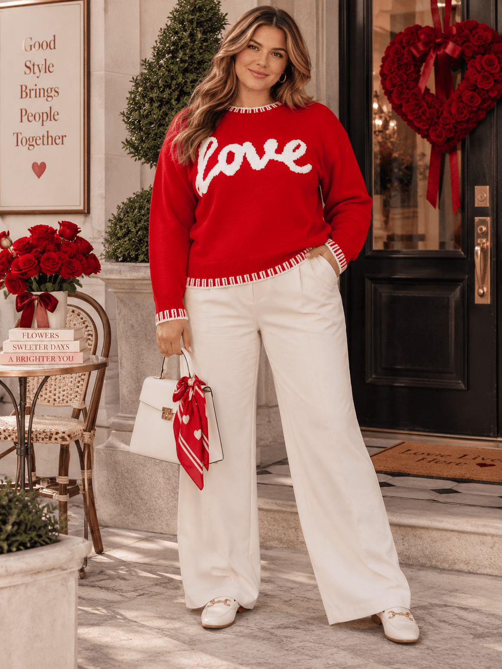 *****PLUS SIZE LONG SLEEVE LOVE PRINT PULLOVER COLORBLOCK SWEATER