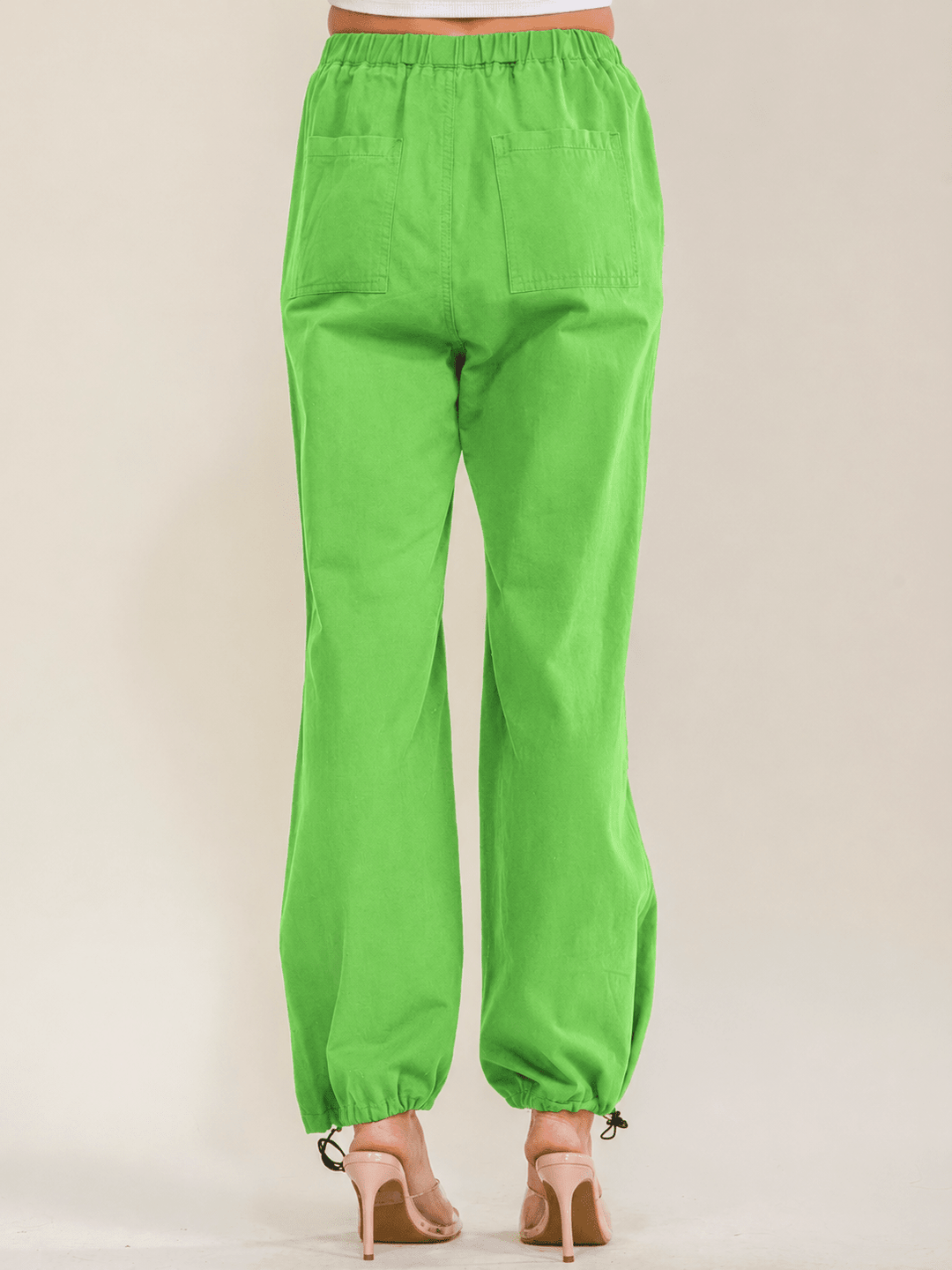 WOMEN'S ELASTIC WAIST FRONT POCKETS ADJUSTABLE LEGS PANTS