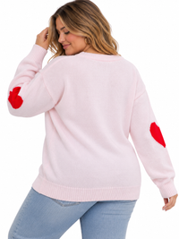 PLUS SIZE LONG SLEEVE HEARTS GRAPHIC PULLOVER SWEATER