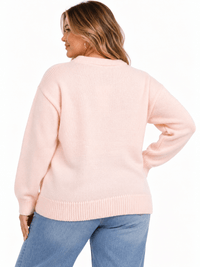 PLUS SIZE LONG SLEEVE HEARTS PRINT PULLOVER COLORBLOCK SWEATER