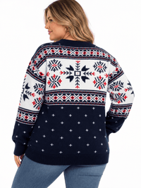 PLUS SIZE LONG SLEEVE HOLIDAY PRINT PULLOVER SWEATER