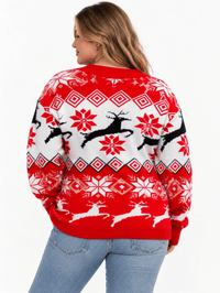 PLUS SIZE LONG SLEEVE HOLIDAY PRINT PULLOVER SWEATER