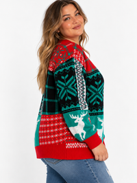 PLUS SIZE LONG SLEEVE HOLIDAY PRINT PULLOVER SWEATER