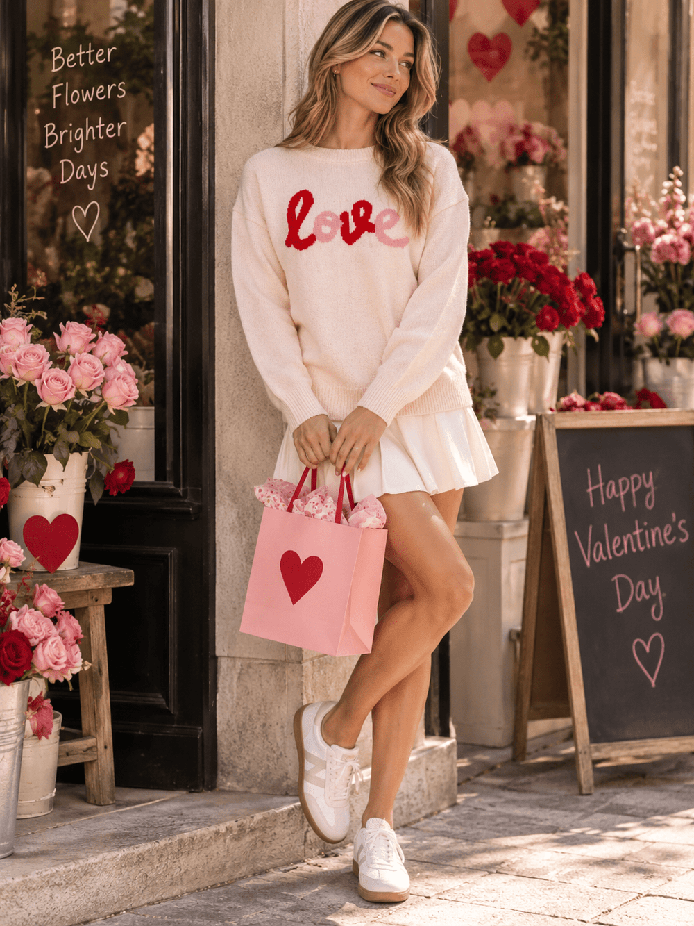 WOMEN'S LONG SLEEVE LOVE PRINT PULLOVER COLORBLOCK SWEATER