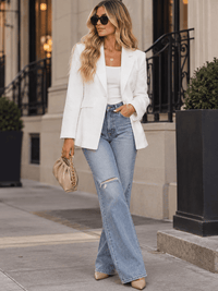 WOMEN'S LONG SLEEVE BUTTON CLOSURE FRONT POCKETS DETAILED BLAZER