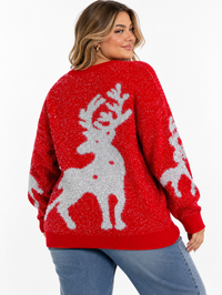 PLUS SIZE LONG SLEEVE HOLIDAY PRINT SHIMMER PULLOVER SWEATER