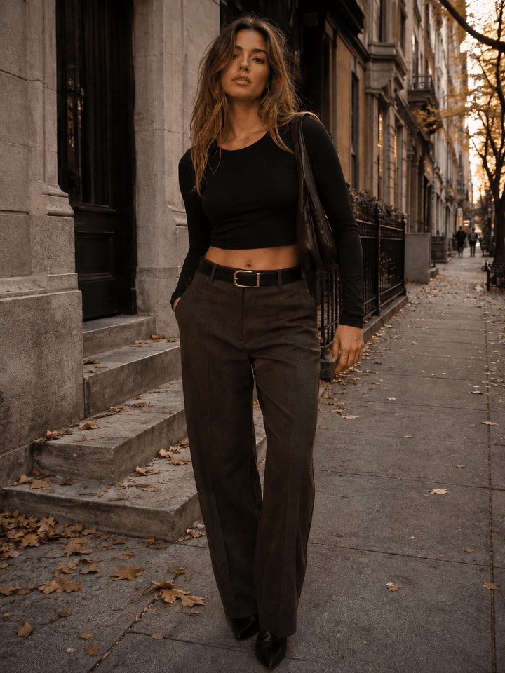 ENTRO WOMEN'S LONG SLEEVE BASIC CROP TOP