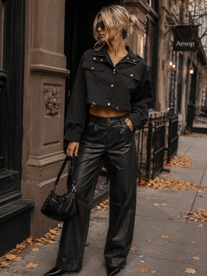 WOMEN'S LONG SLEEVE BUTTON UP CROP JACKET