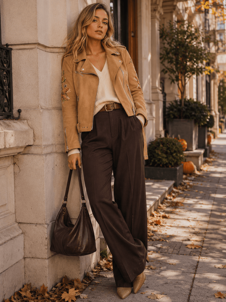 WOMEN'S SUEDE EMBRODIERY AND HARDWEAR JACKET