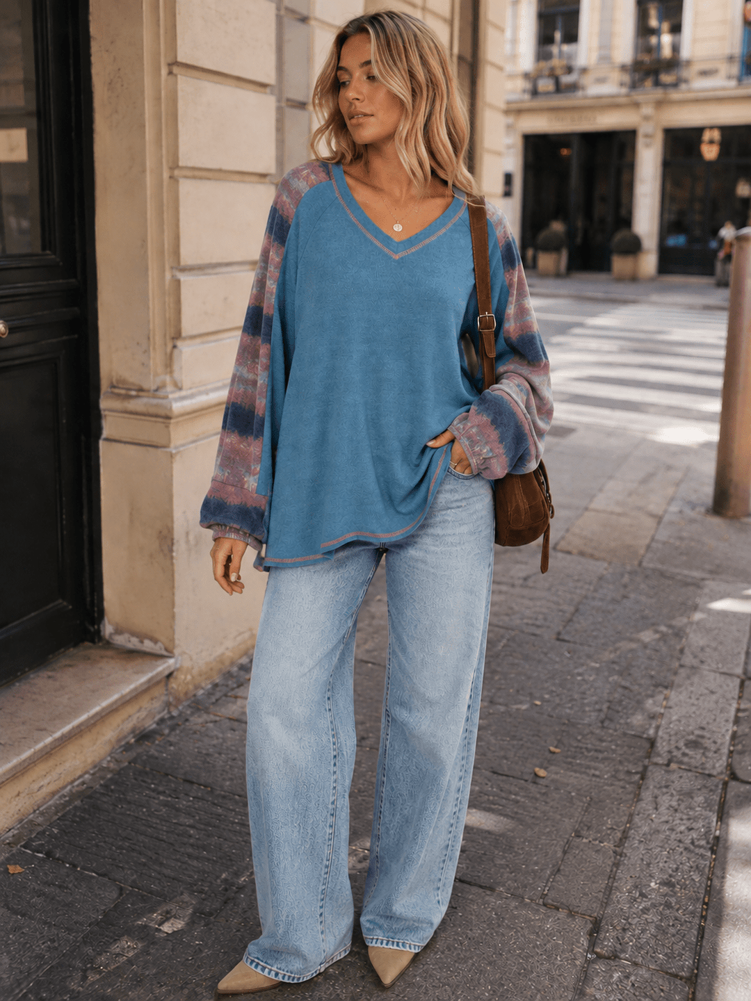 WOMEN'S LONG SLEEVE V-NECK MULTI TOP