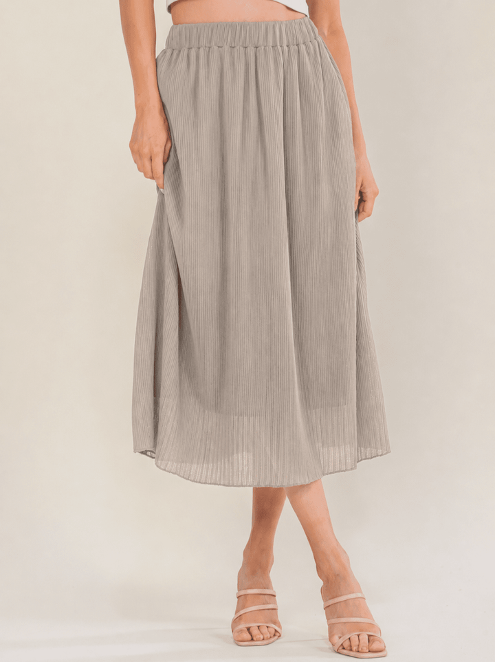 WOMEN'S ELASTIC WAIST POCKETS PLEATED MIDI SKIRT