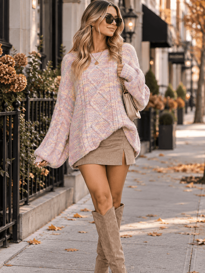 WOMEN'S LONG SLEEVE MULTI RIBBED PULLOVER SWEATER