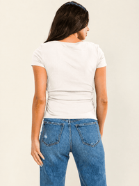 WOMEN'S SHORT SLEEVE SIDE RUCHED BASIC TOP