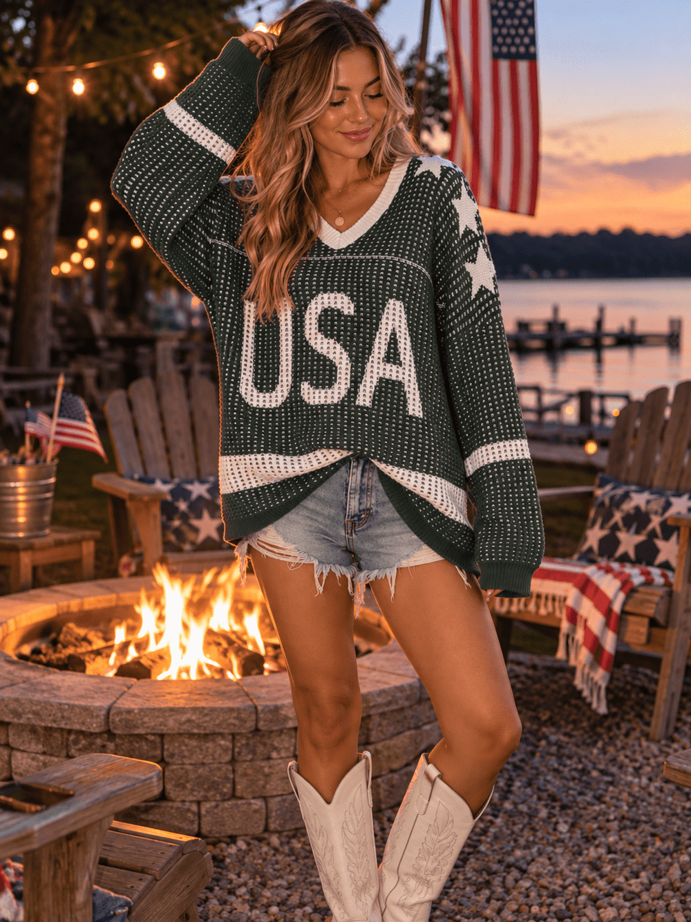 WOMEN'S LONG SLEEVE V-NECK COLORBLOCK PRINT PULLOVER OVERSIZED SWEATER