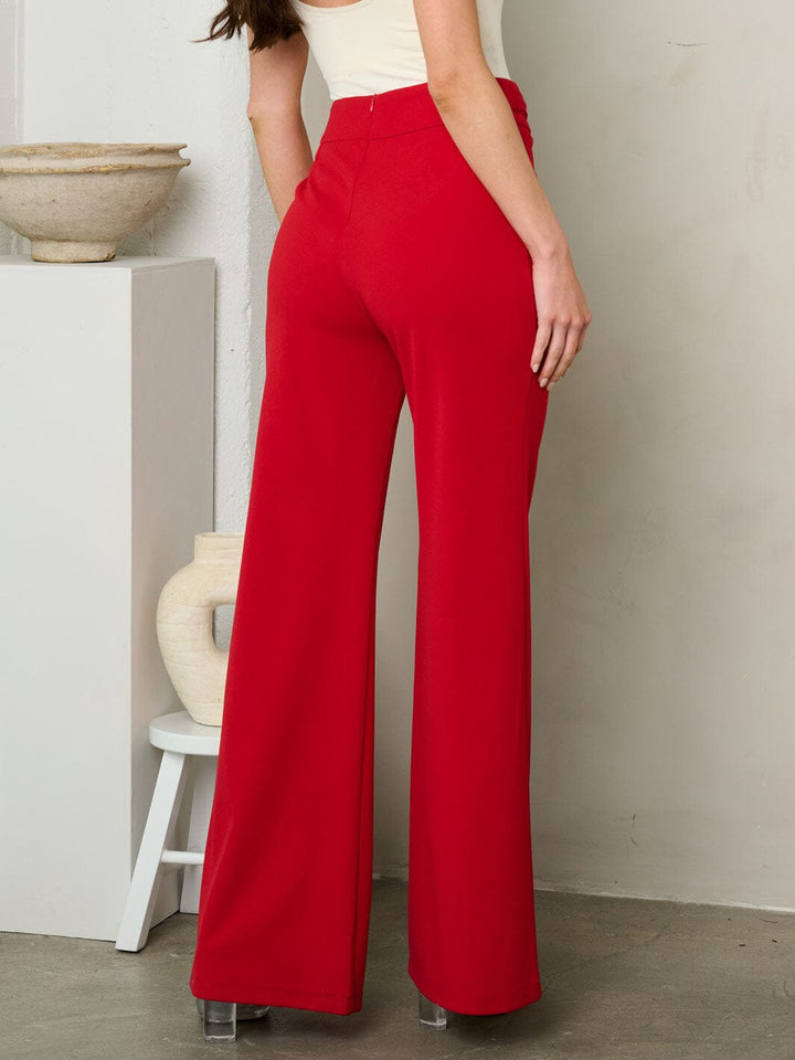 WOMEN'S FRONT BELT WIDE LEG PANTS