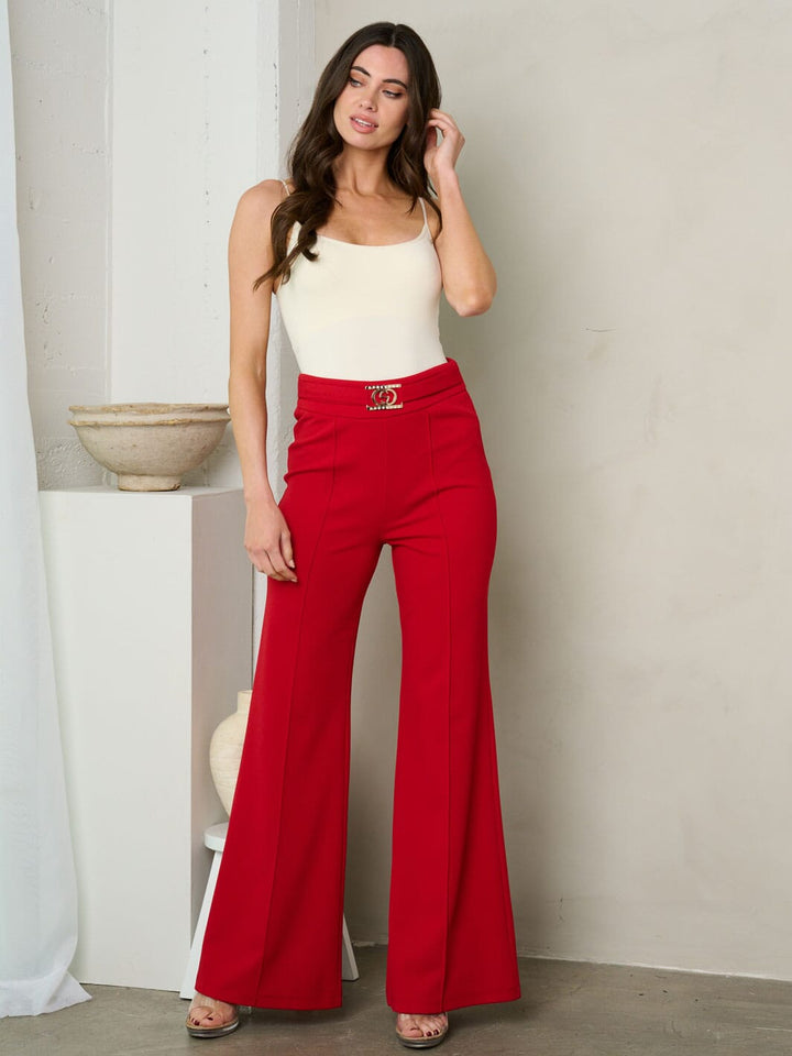 WOMEN'S FRONT BELT WIDE LEG PANTS