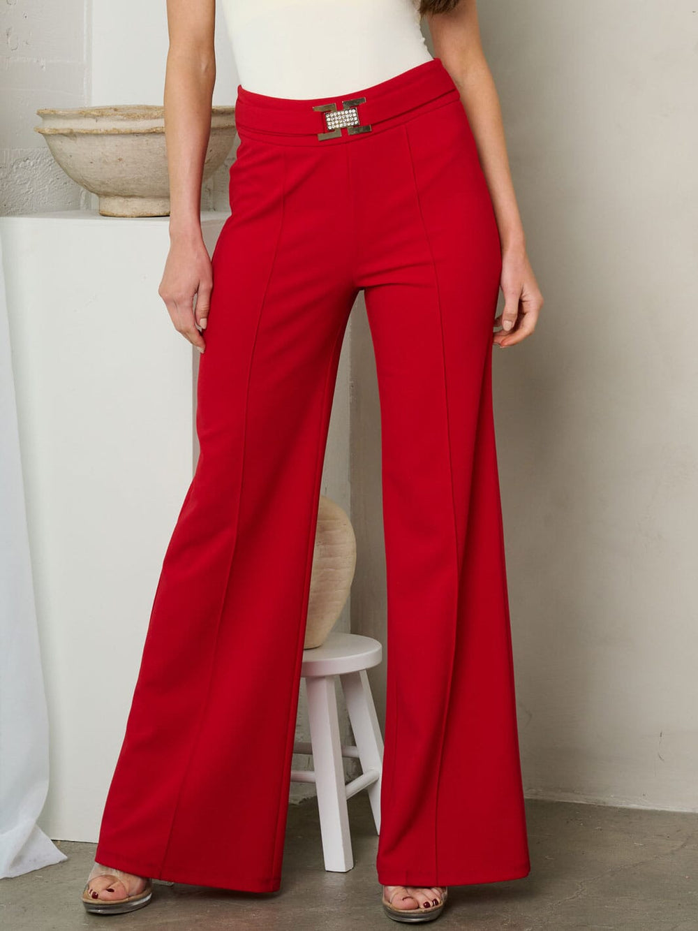 WOMEN'S FRONT BELT WIDE LEG PANTS