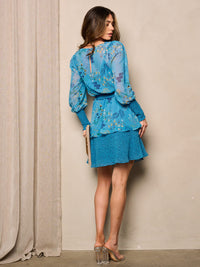WOMEN'S LONG SLEEVE SMOCK FLORAL MINI DRESS