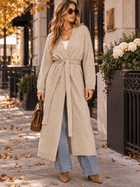 WOMEN'S LONG SLEEVE OPEN FRONT SELF TIE CARDIGAN