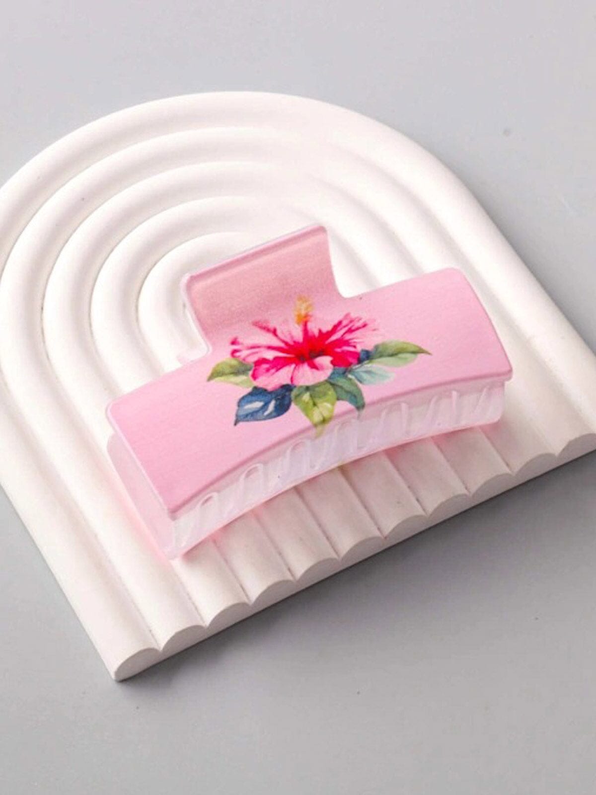 FASHION ASSORTED COLORS FLORAL PRINT HAIR CLAW CLIPS