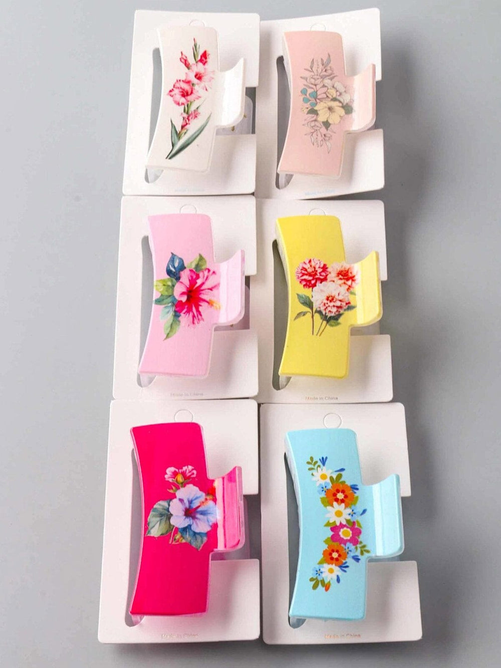 FASHION ASSORTED COLORS FLORAL PRINT HAIR CLAW CLIPS