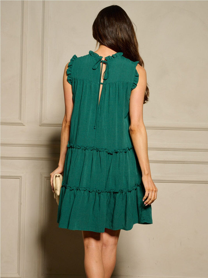WOMEN'S SLEEVELESS MOCK NECK TIERED TUNIC MINI DRESS