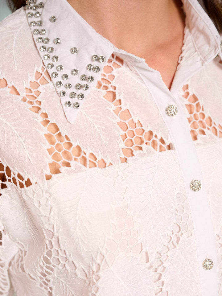 WOMEN'S 3/4 SLEEVES BUTTON UP DETAILED BLOUSE TOP