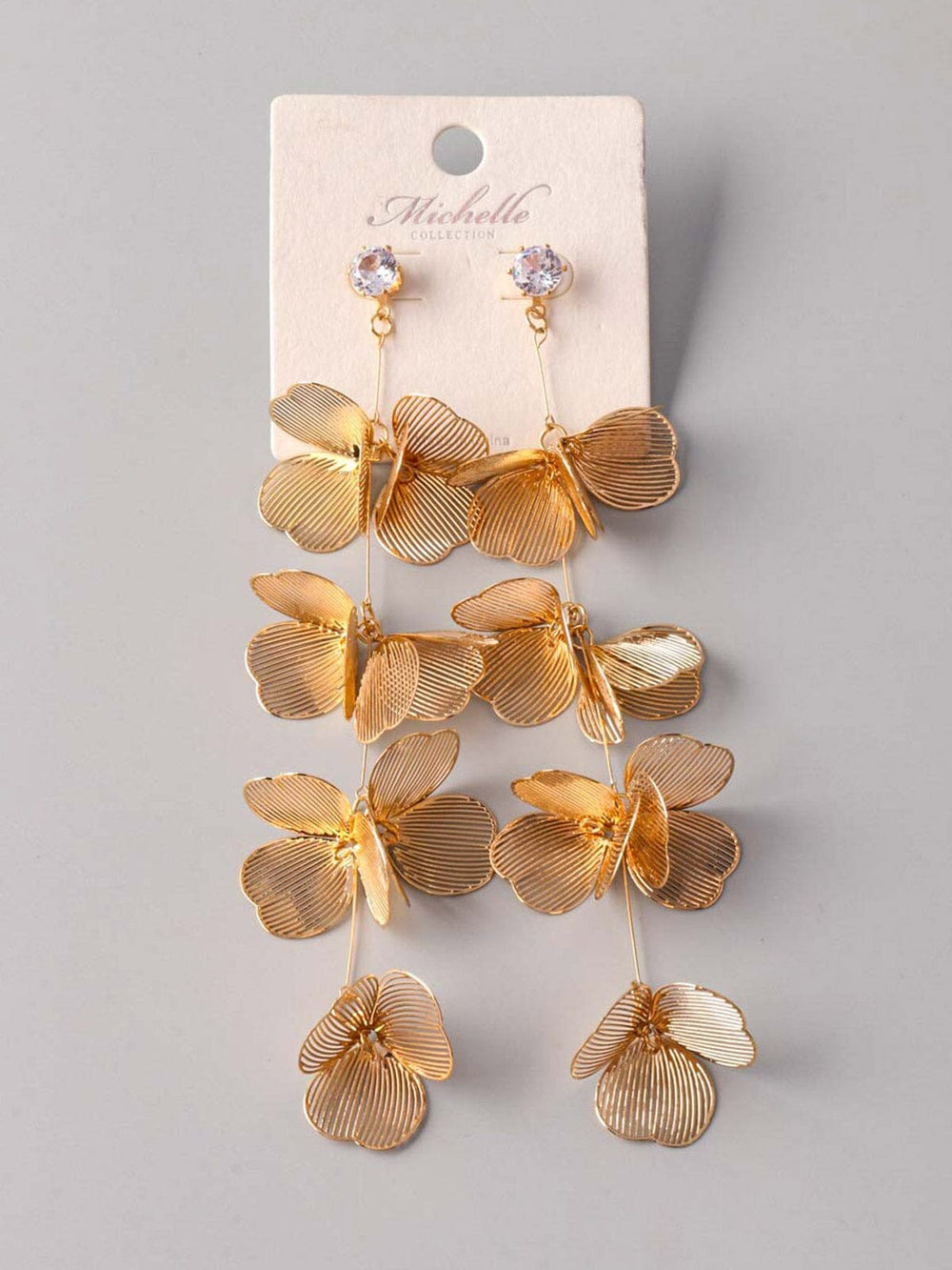 FASHION GOLD FLOWERS STAINLESS STEEL DROP EARRINGS