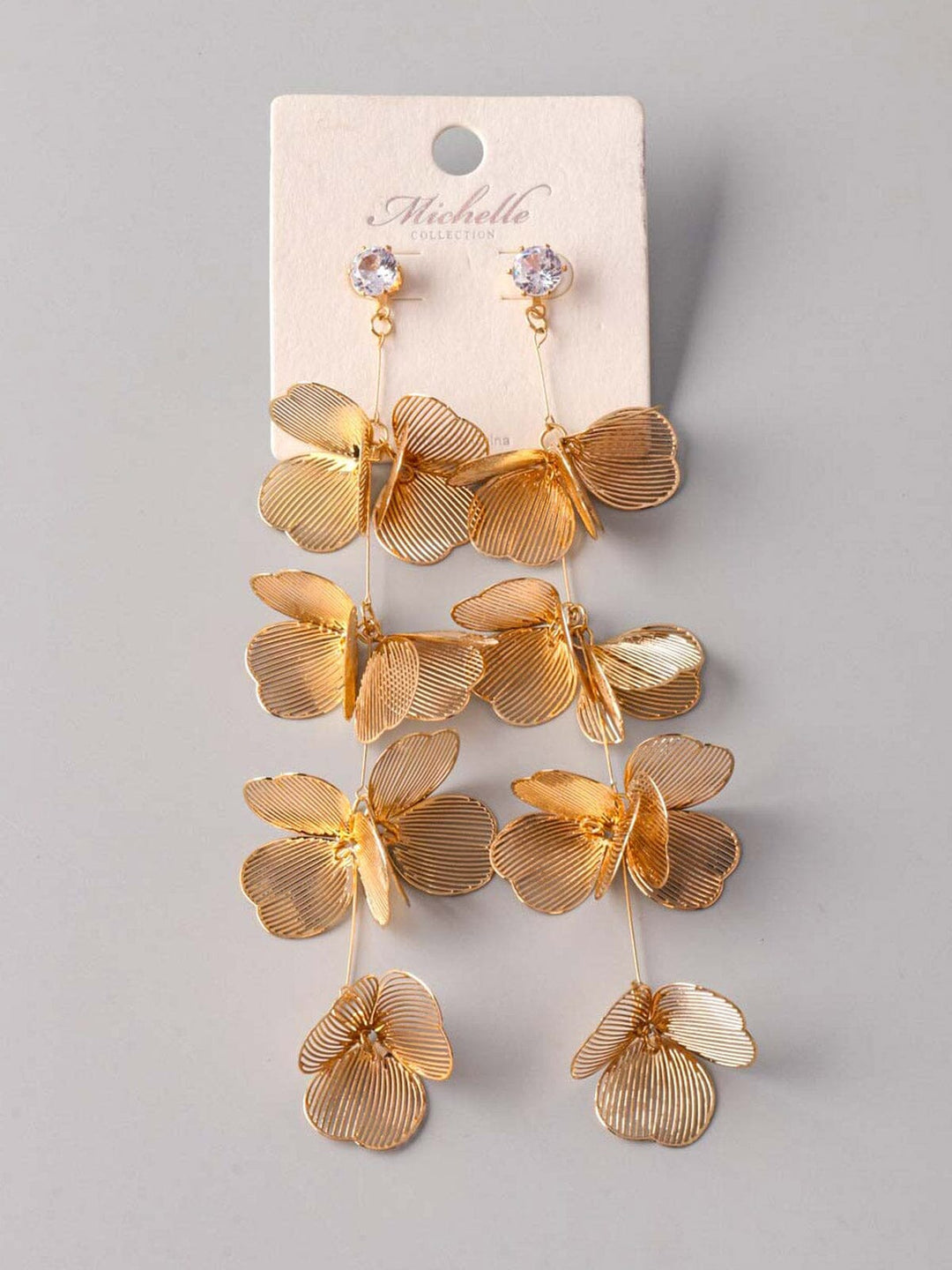 FASHION GOLD FLOWERS STAINLESS STEEL DROP EARRINGS