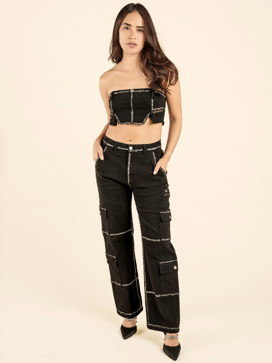 WOMEN'S SLEEVELESS CROP TOP & WIDE LEG PANTS 2PC.SET