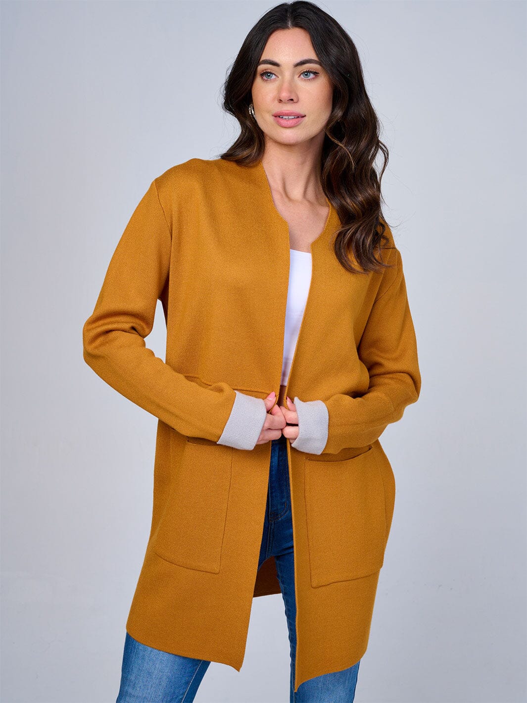 WOMEN'S LONG SLEEVE OPEN FRONT POCKETS CARDIGAN