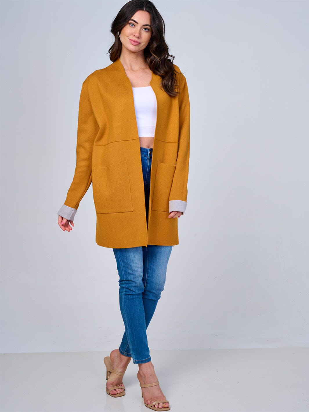 WOMEN'S LONG SLEEVE OPEN FRONT POCKETS CARDIGAN