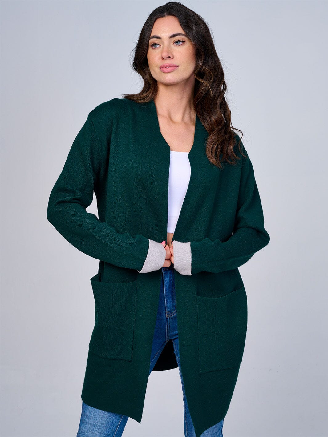 WOMEN'S LONG SLEEVE OPEN FRONT POCKETS CARDIGAN
