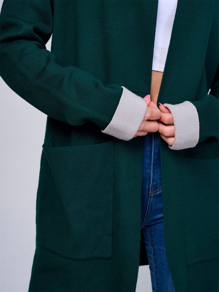 WOMEN'S LONG SLEEVE OPEN FRONT POCKETS CARDIGAN