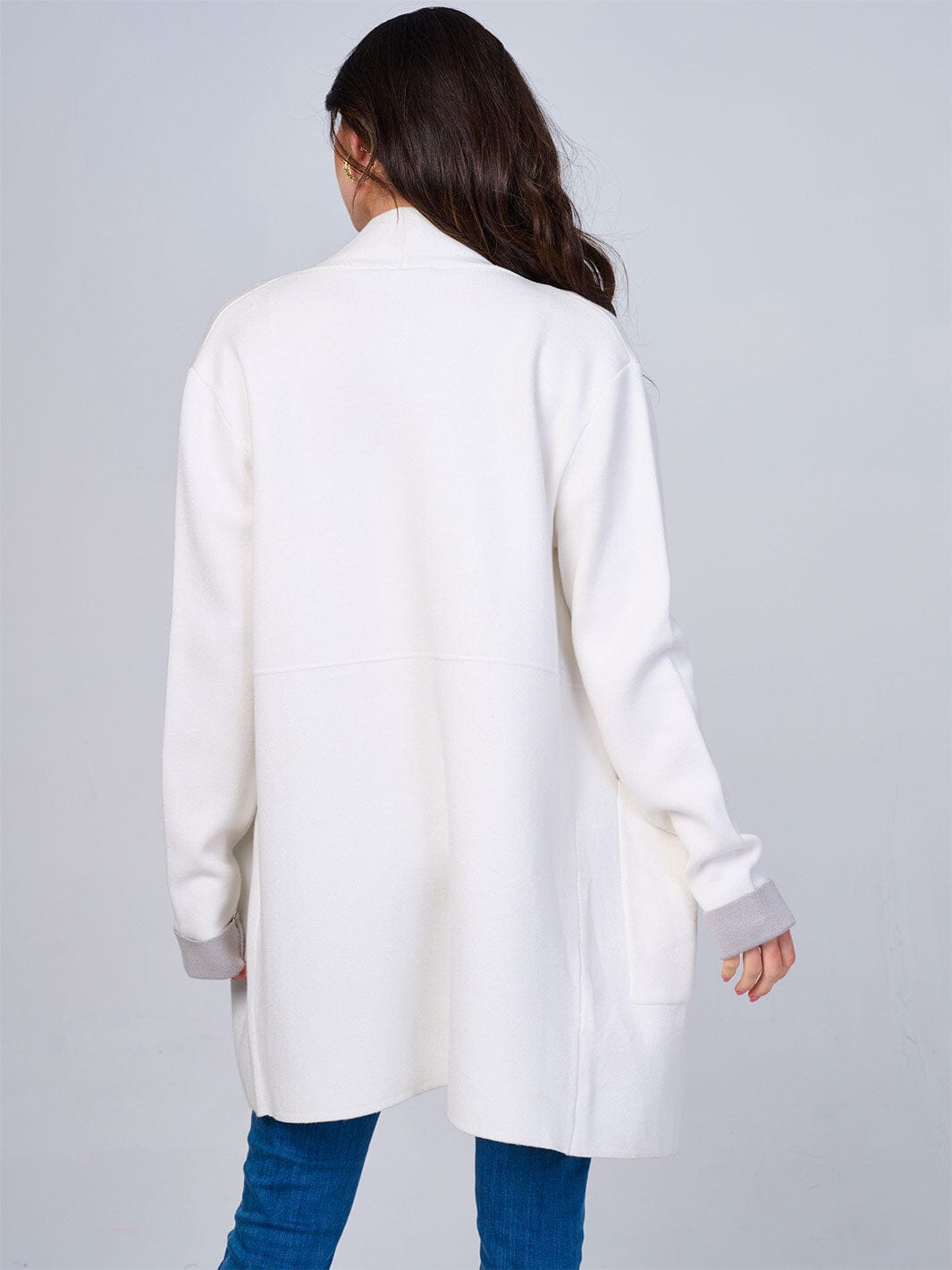 WOMEN'S LONG SLEEVE OPEN FRONT POCKETS CARDIGAN