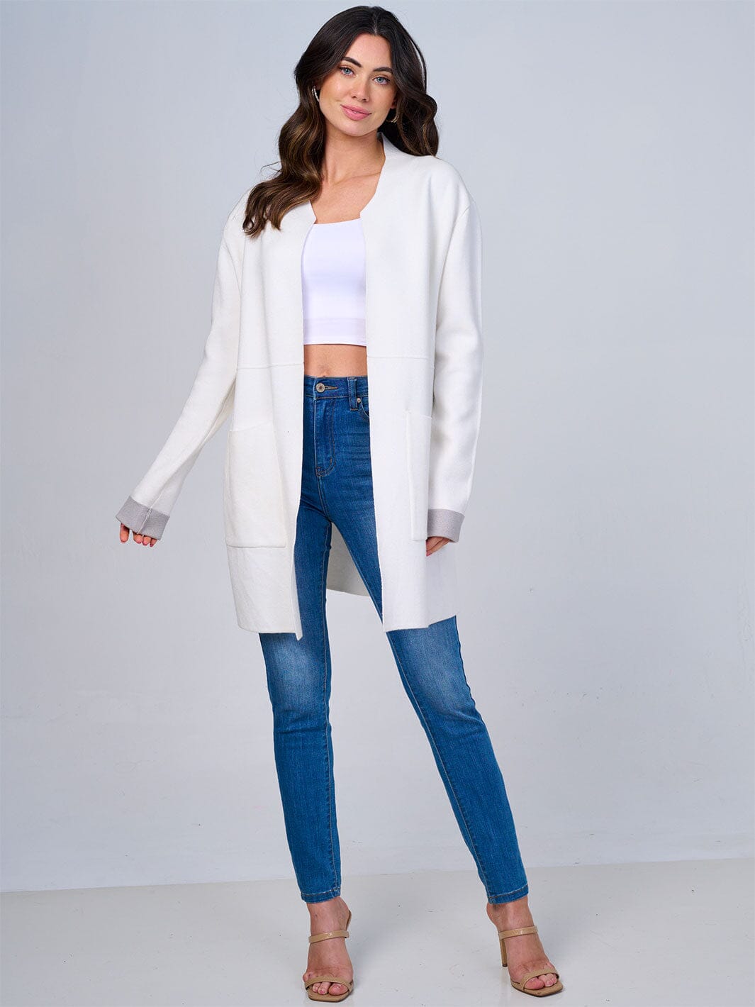 WOMEN'S LONG SLEEVE OPEN FRONT POCKETS CARDIGAN