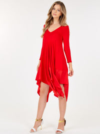 WOMEN'S LONG SLEEVE V-NECK TUNIC HIGH LOW MIDI DRESS