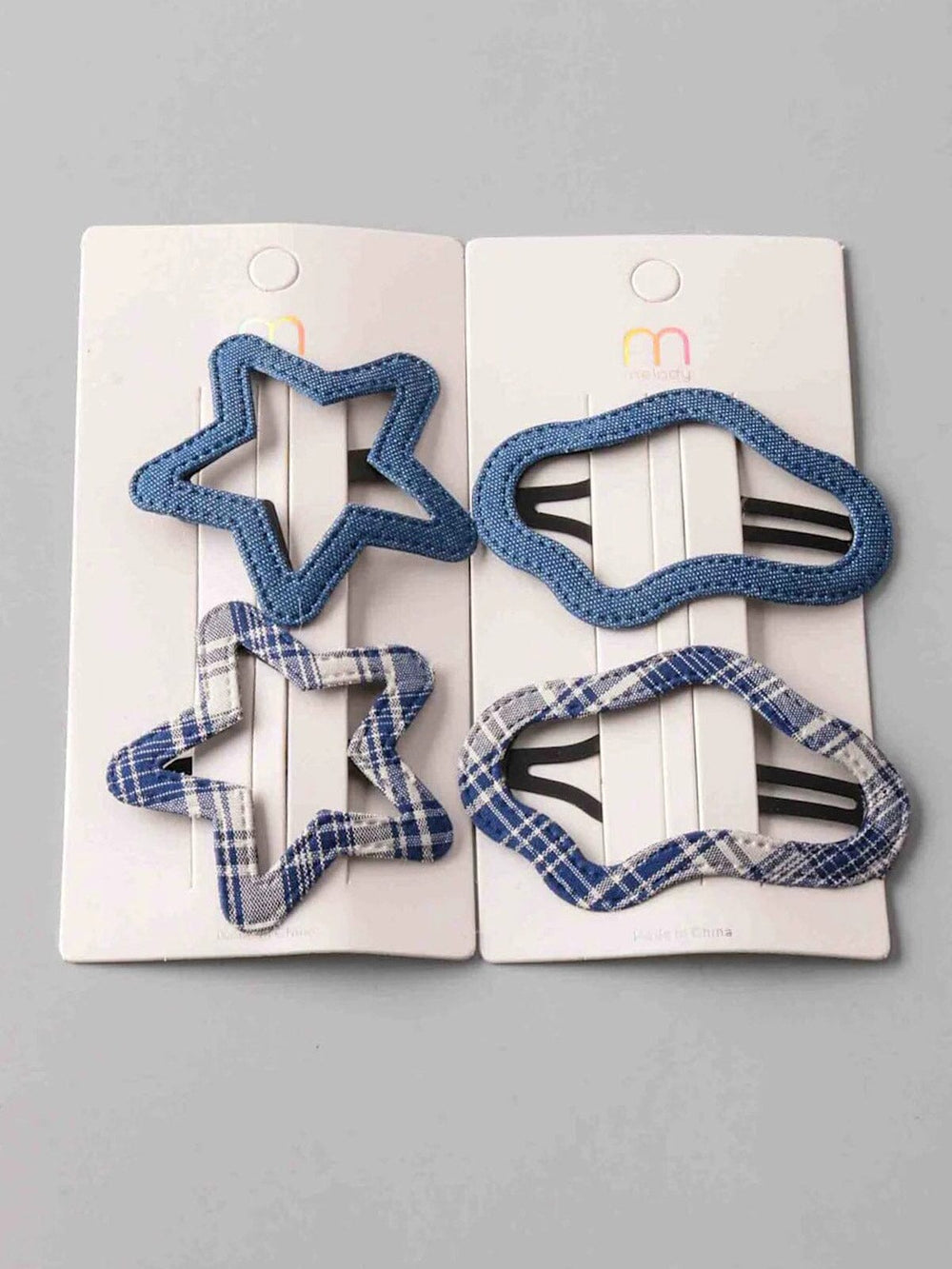 FASHION ASSORTED DENIM TIC TAC HAIR CLIPS