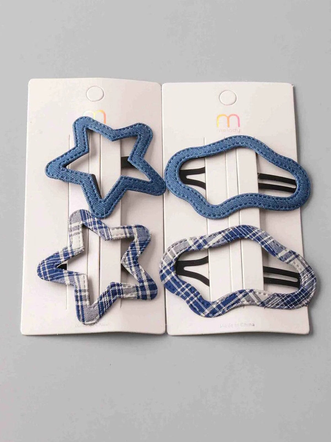 FASHION ASSORTED DENIM TIC TAC HAIR CLIPS