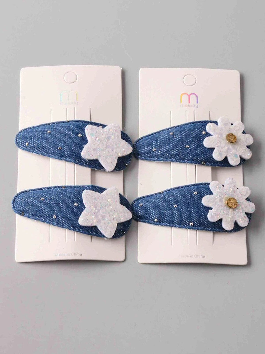 FASHION ASSORTED DENIM TIC TAC HAIR CLIPS