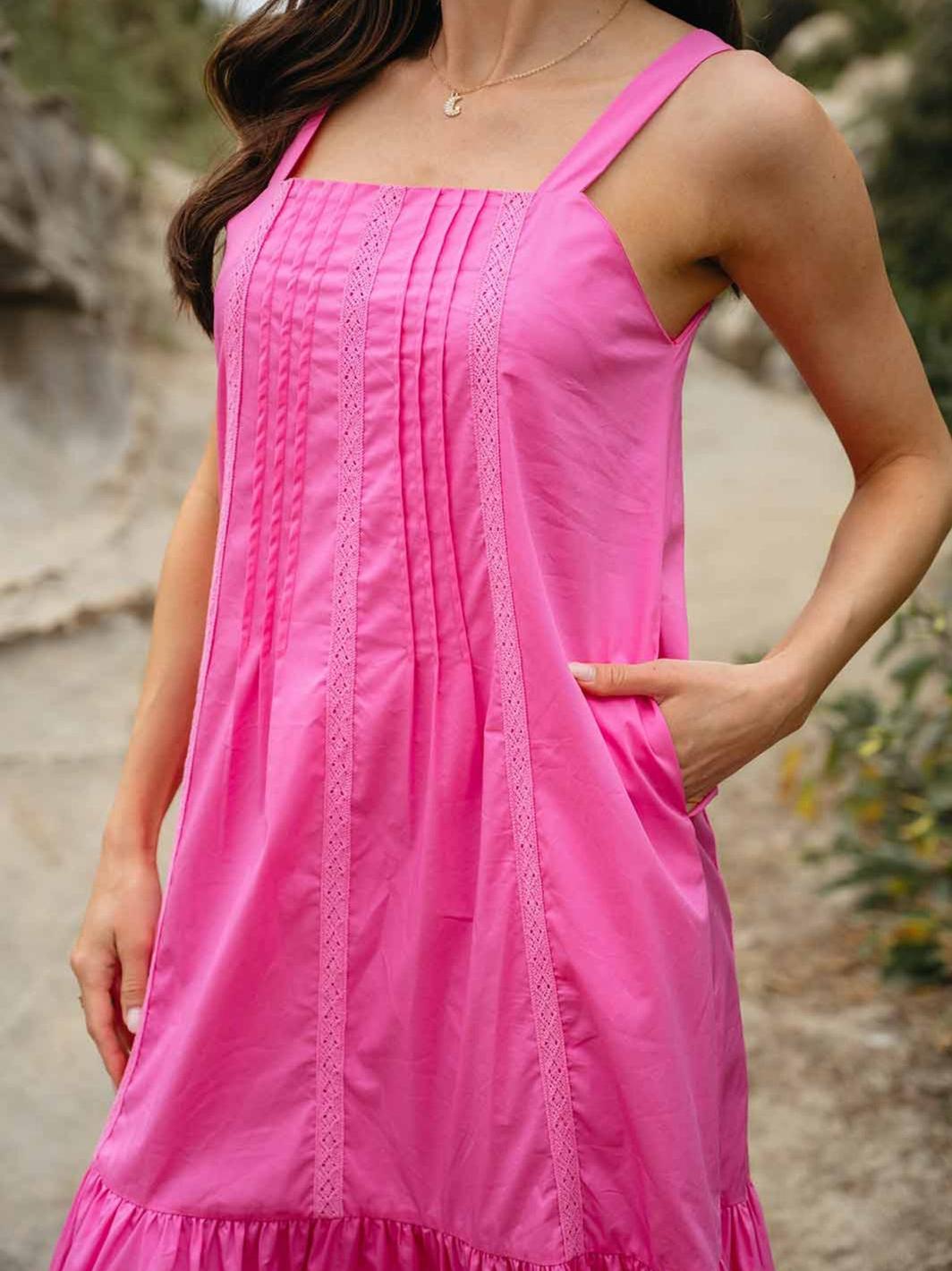 WOMEN'S SLEEVELESS POCKETS TIERED OPEN BACK MAXI DRESS