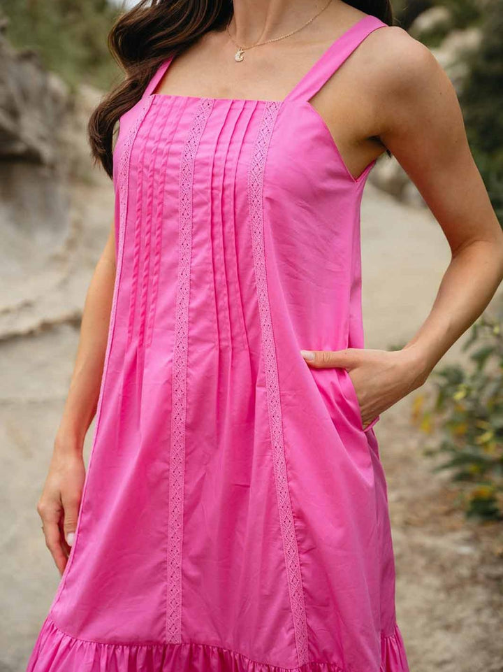 WOMEN'S SLEEVELESS POCKETS TIERED OPEN BACK MAXI DRESS