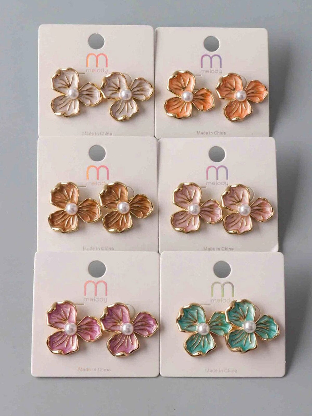FASHION ASSORTED COLORS PEARL FLOWERS EARRINGS