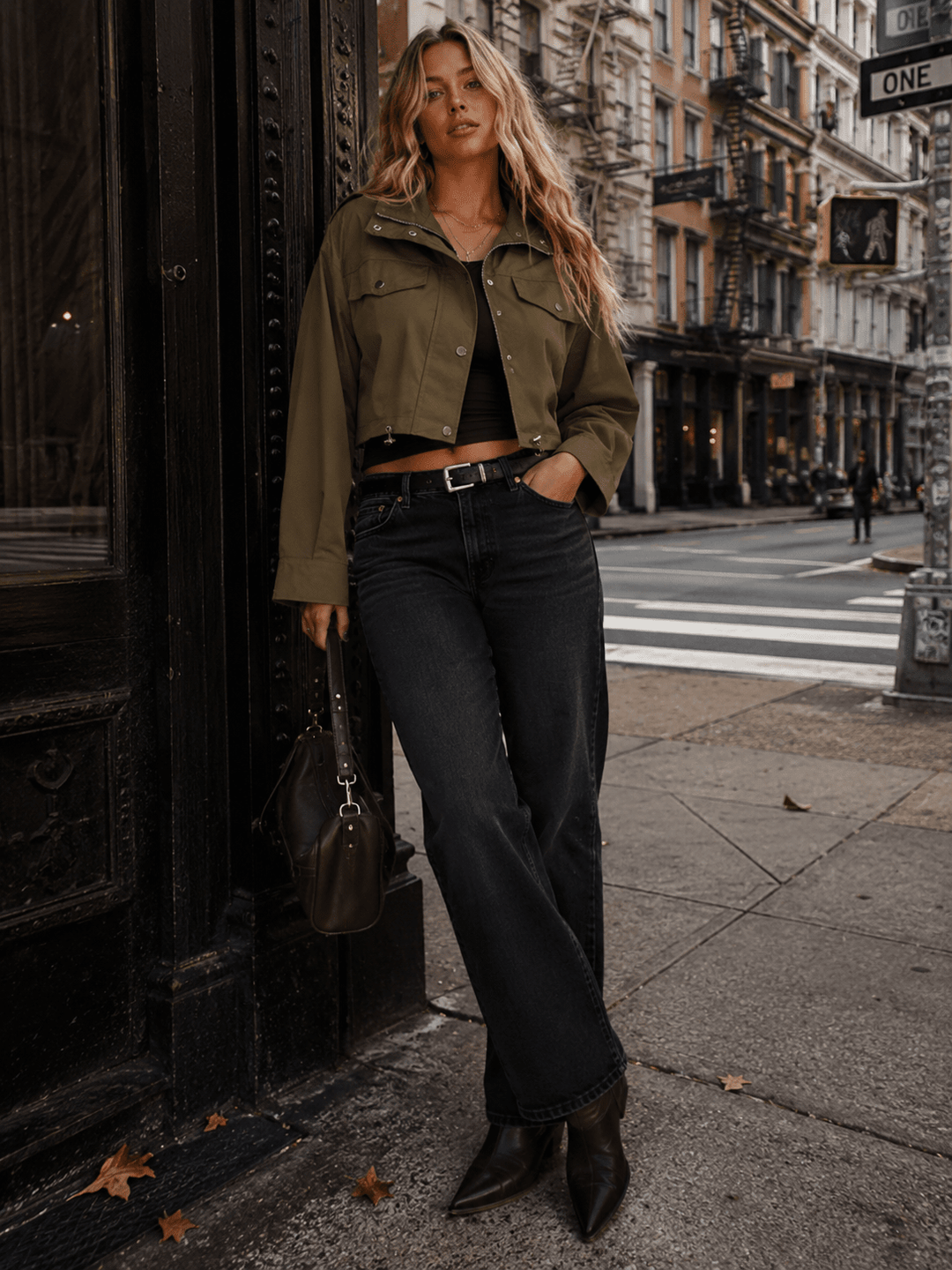 WOMEN'S LONG SLEEVE BUTTON UP CROP JACKET