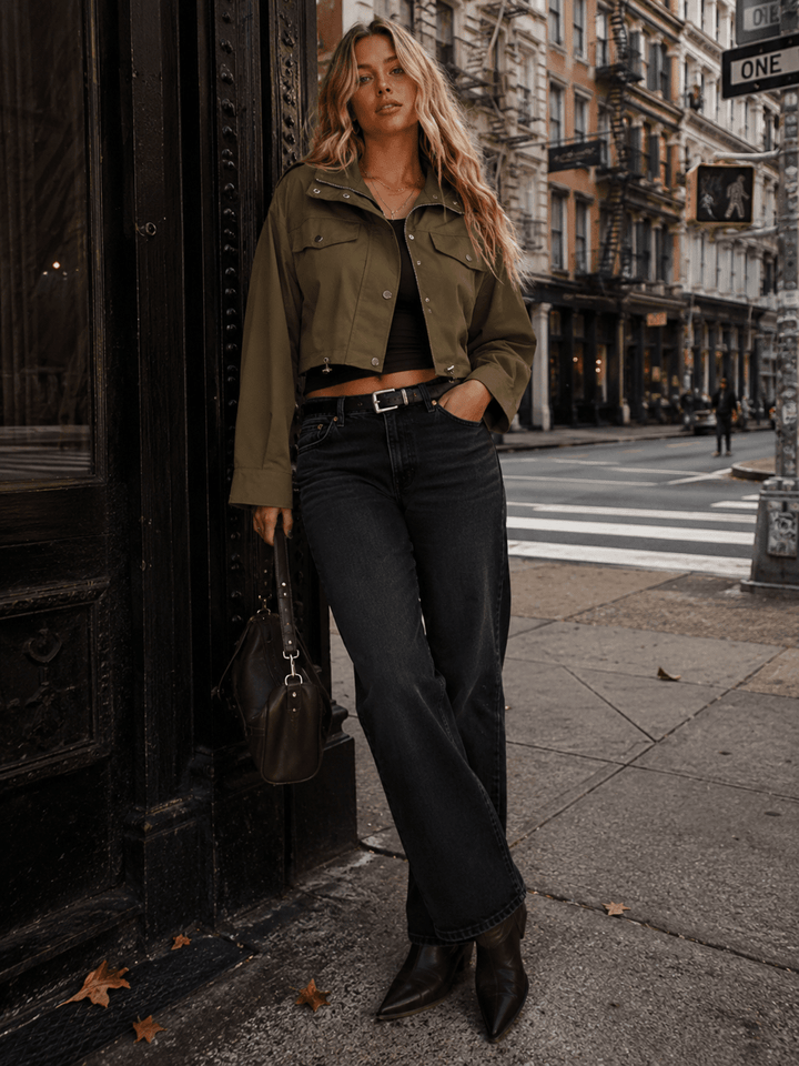 WOMEN'S LONG SLEEVE BUTTON UP CROP JACKET